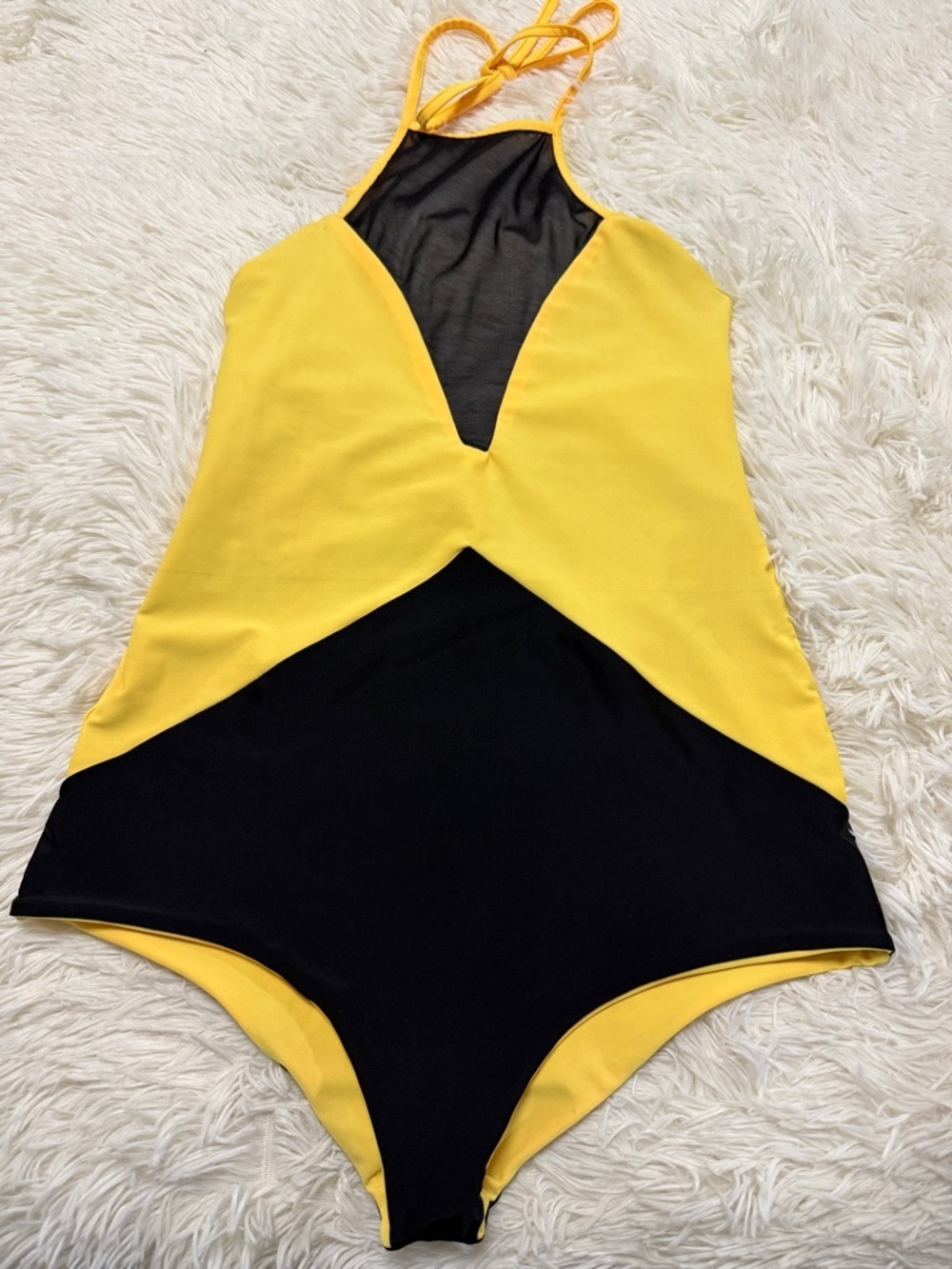Yellow and Black Halter One-Piece Swimsuit